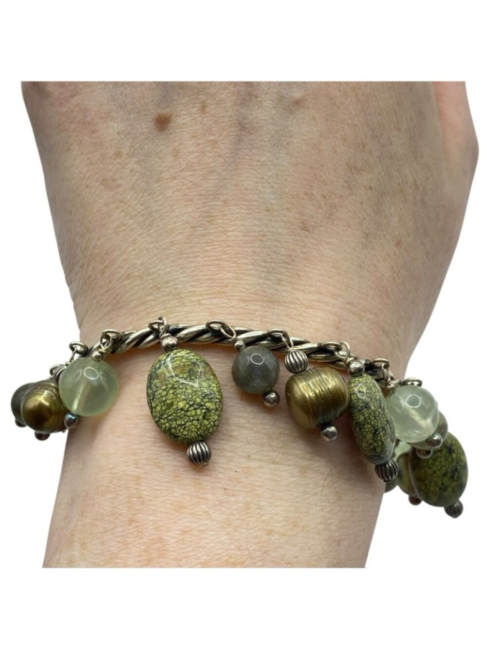 Carolyn Pollack Sterling Silver Multi-Stone Dangle Cuff Bracelet 7in Labradorite
